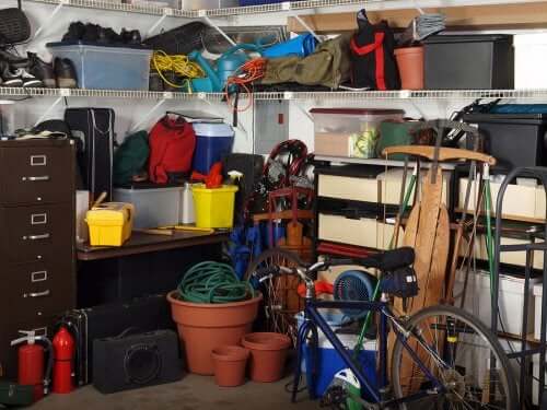A cluttered garage. Organize your home in a better way.