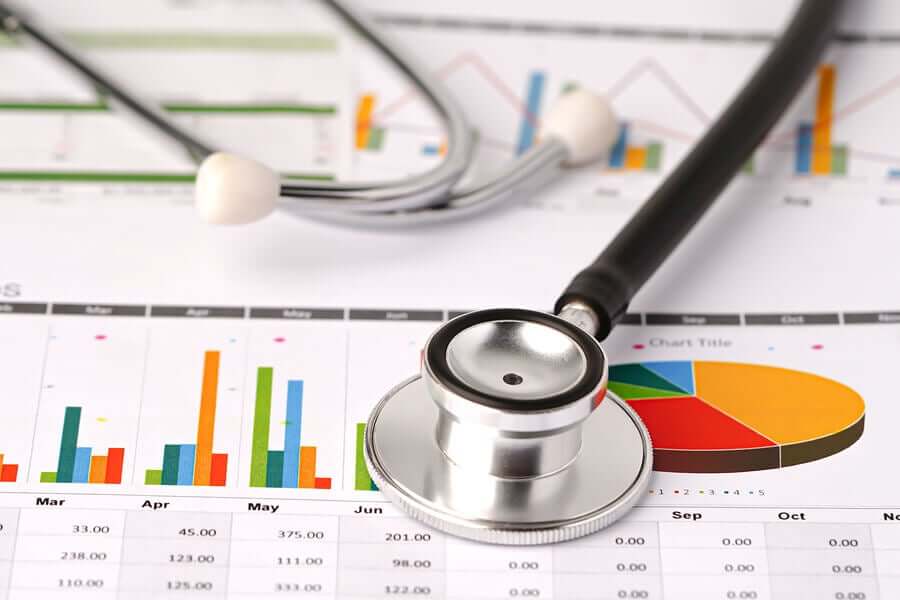 A stethoscope and a graph.