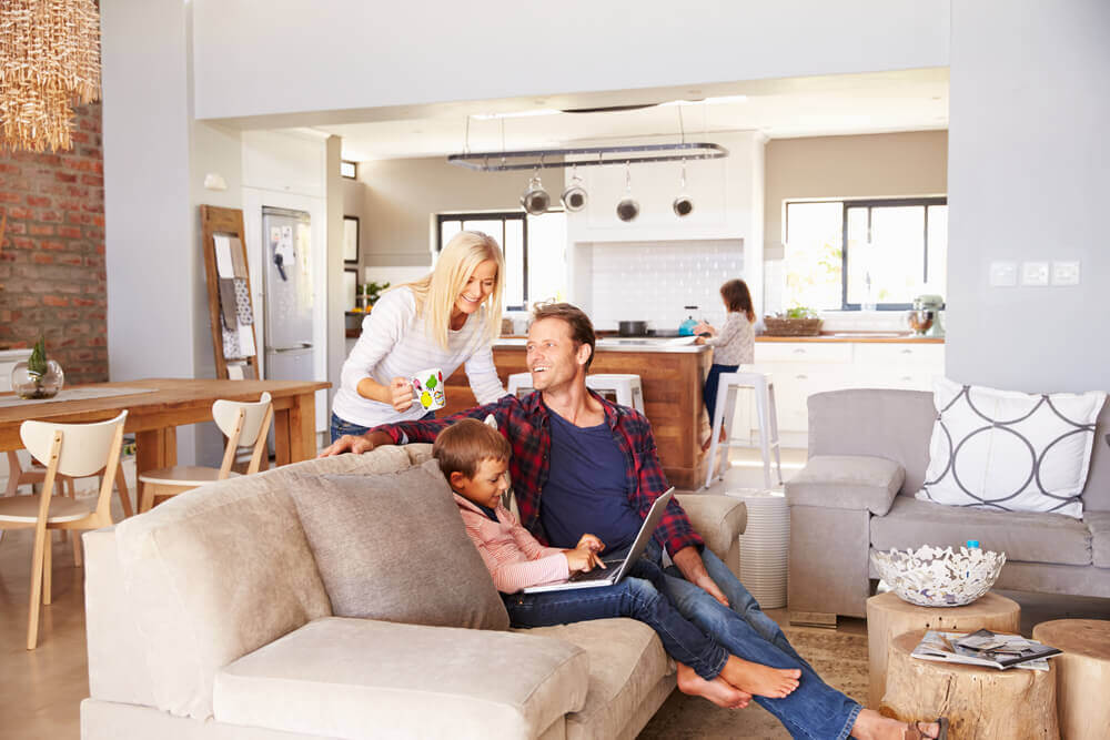 A family enjoying time at home.