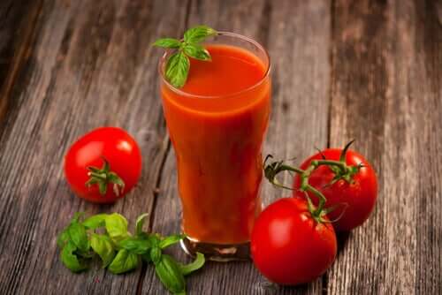 A glass of tomato juice.