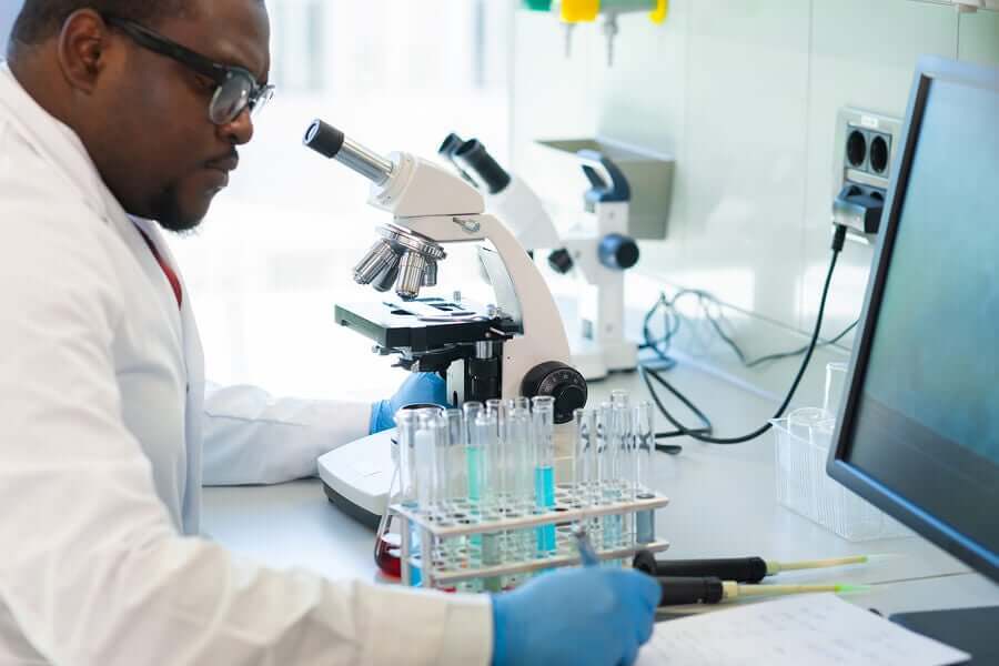 A scientist in a laboratory.
