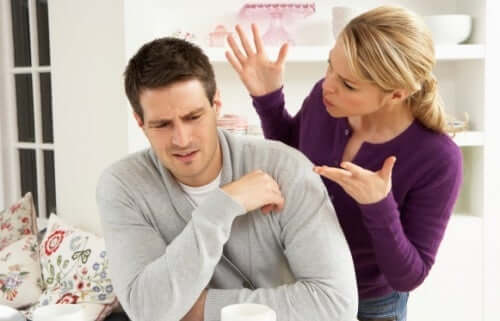 Woman yelling at man, verbal abuse in a couple.