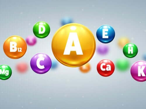 Letters of different essential vitamins.
