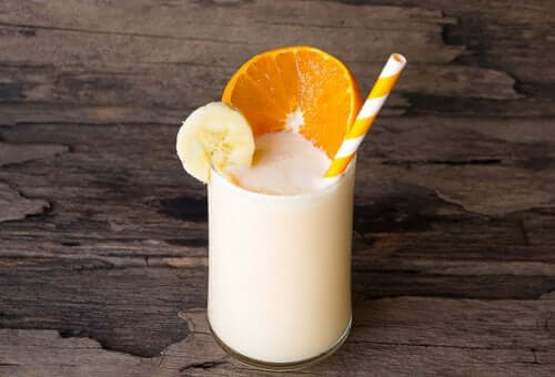 Yogurt, soy milk, and orange smoothie.