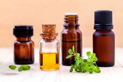 Bottles of essential oils.