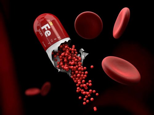 Iron supplement capsule opening in blood stream.