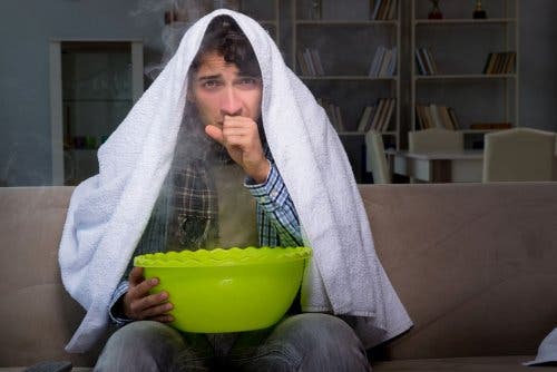 A person doing steam treatment.