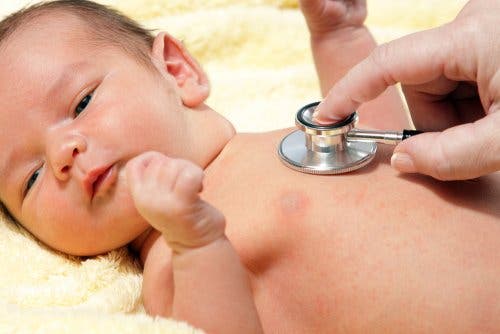 A baby getting a medical examination.