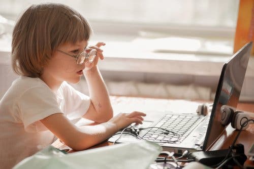 A girl using the Internet.
