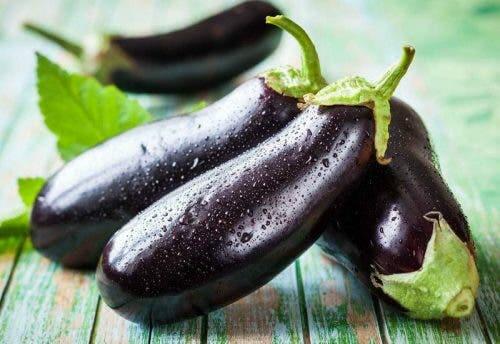 Eggplants with dew on them.