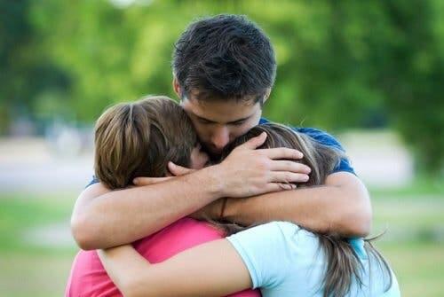 A family hugging.