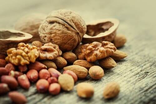 Various nuts in the shell and out.