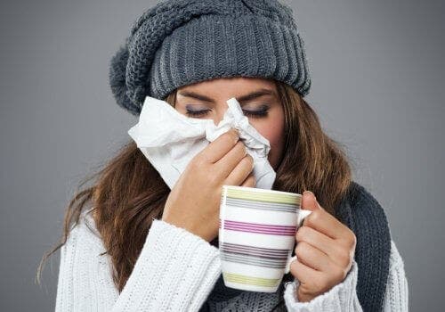 A woman with a cold, a very common disease.