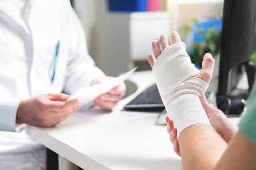 A woman with a wrist fracture.