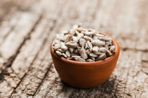 A bowl of sunflower seeds.