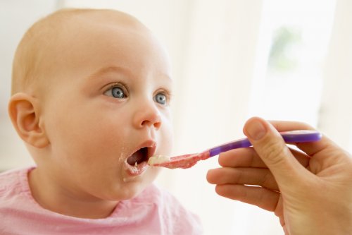 A baby eating.