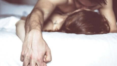 Couple having sex, male orgasm.