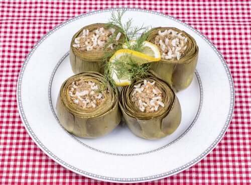 Stuffed artichokes on a plate.