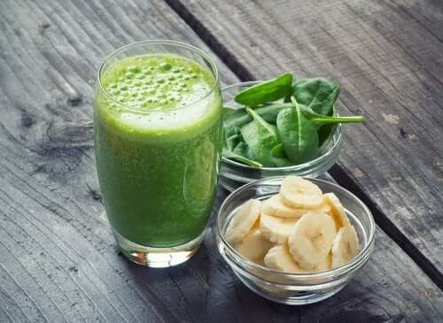 A spinach smoothie with banana.