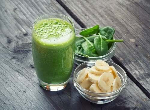 A spinach smoothie with banana.