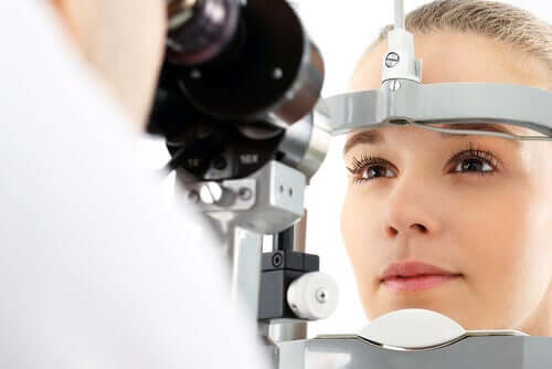 A woman undergoing an eye test.