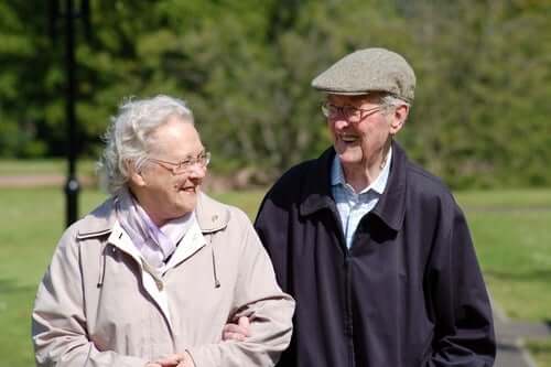 An elderly couple.