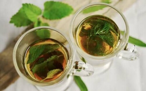 Two cups of mint tea.