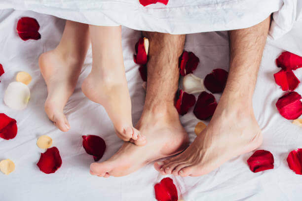 Feet and flower petals.