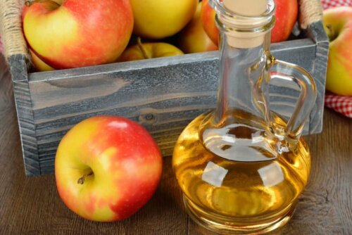 A bottle of apple juice.