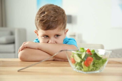 An autistic child hating salad due to an eating disorder.