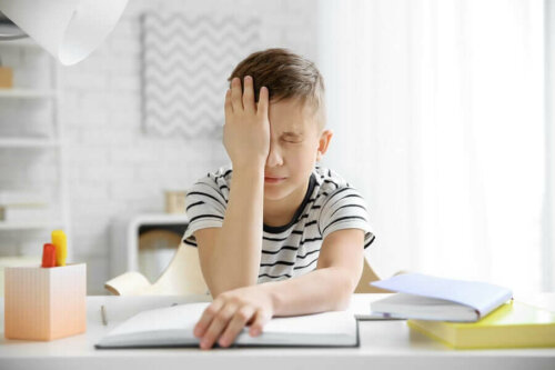 A child with a headache.