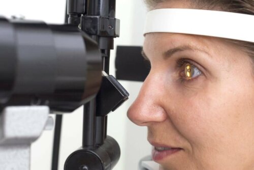 A person undergoing an eye test.