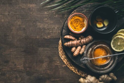 A tray of turmeric, honey and lime.