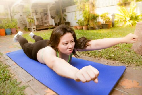 A woman exercising.