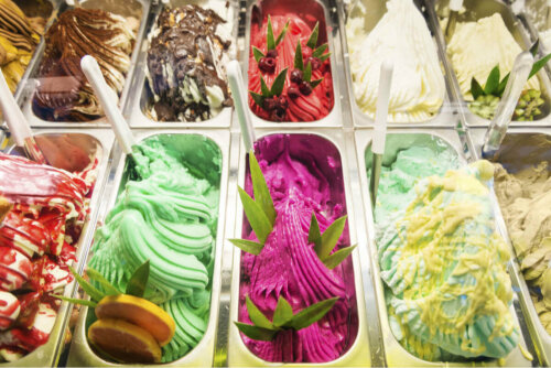 An array of ice cream made with calcium caseinate.