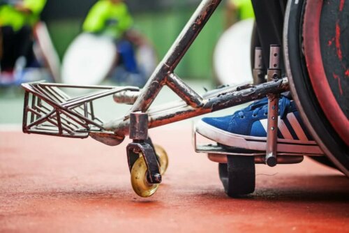 A child in a wheelchair.