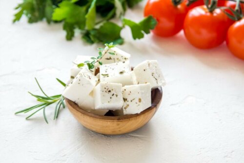 Feta cheese cubes.