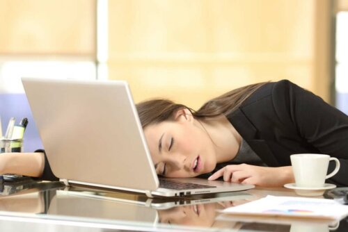 A woman who fell asleep at work.
