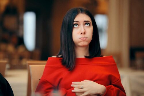 A woman with a stomach ache.