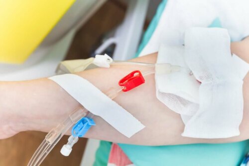 A person undergoing hemodialysis.