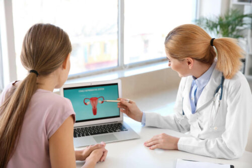 A woman consulting a doctor.