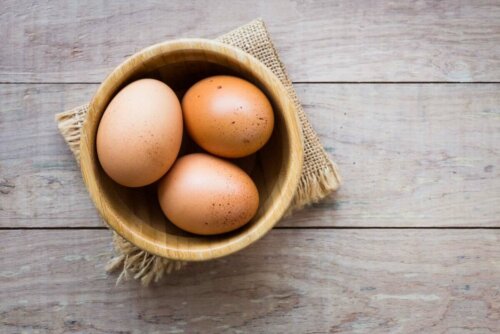 Three eggs in a bowl.