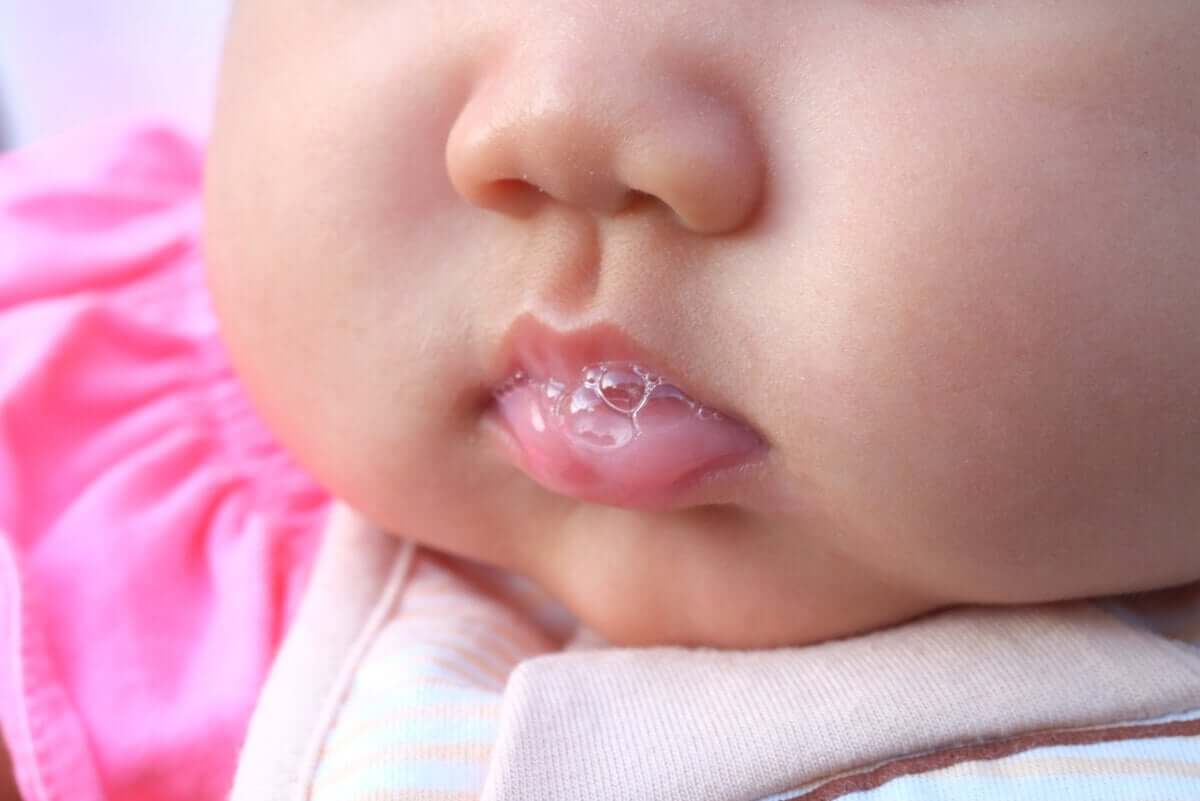 A baby drooling.