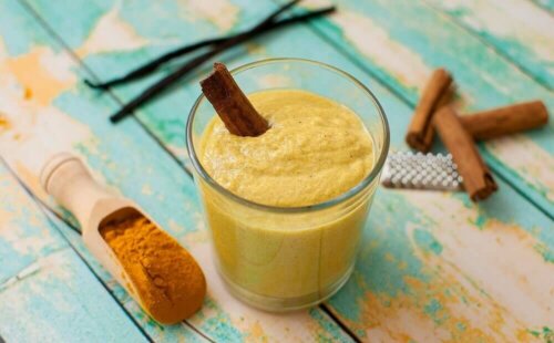 A glass of golden milk.