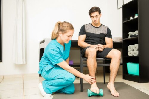A person attending physiotherapy.