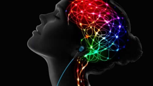 A woman with a lit brain.