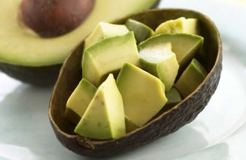 Avocado cut in cubes.