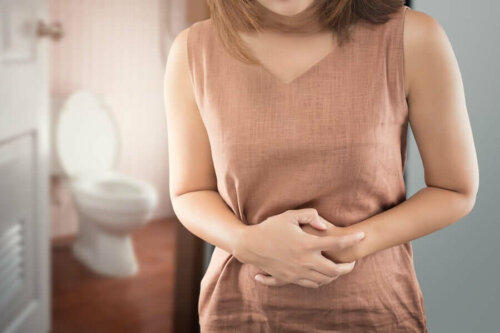 Constipated woman pain in her stomach.