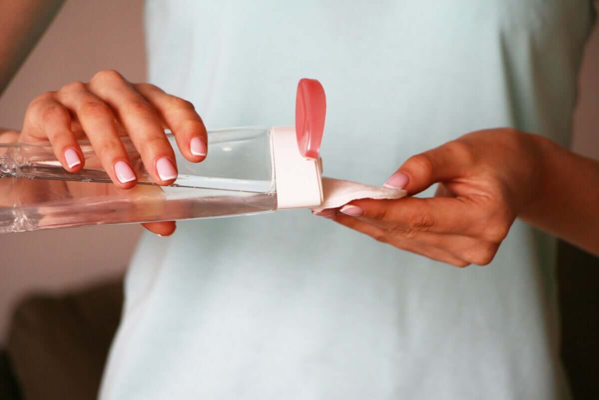 Micellar water bottle.