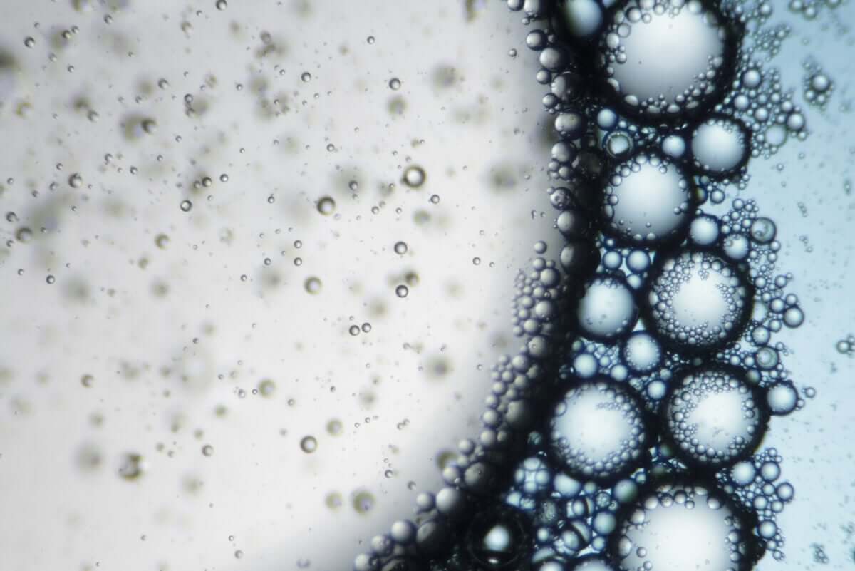 Micellar water particles.
